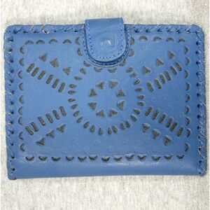 Cleobella Leather Clutch Purse/Wallet - Blue Boho Punched Cut-Out Leather